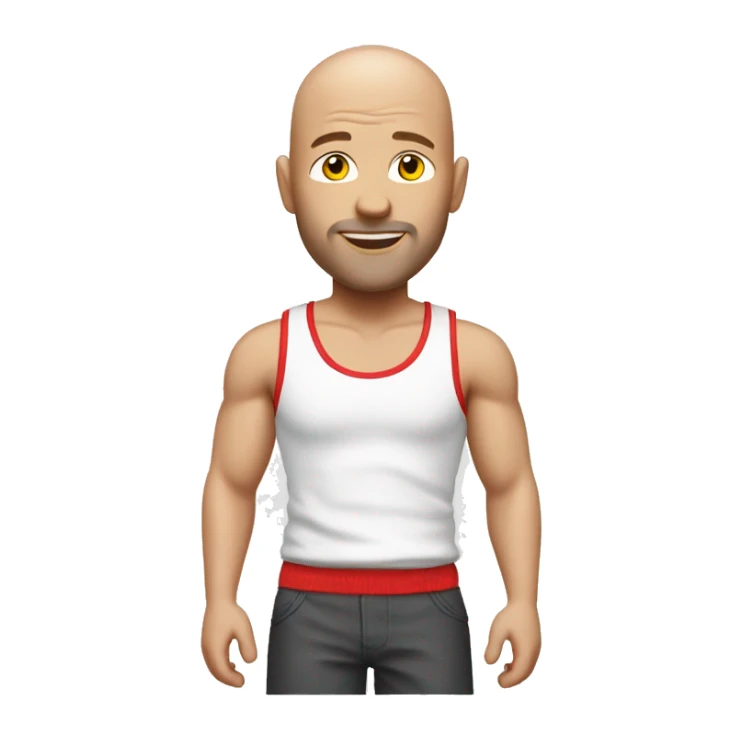 Bald white man with white tank top and red shorts sticker