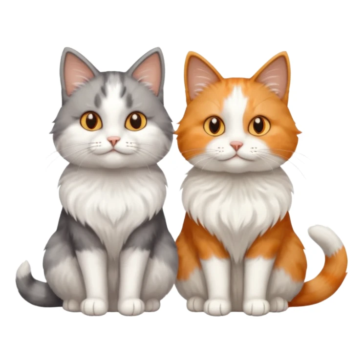 a realistic looking very fluffy grey and white cat sitting next to another cat sticker