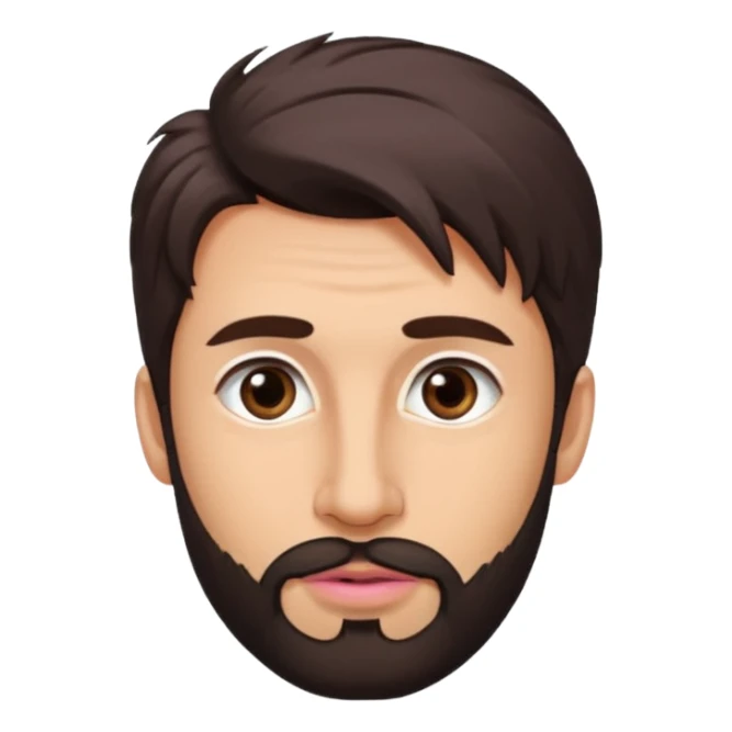 Handsome white man with big brown eyes thin pink lips long nose and dark brown messy hair low beard sticker