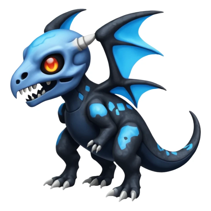 Shiny Dark Black And Blue Duskull-Cubone-Salandit-Fakémon-hybrid-creature (full body)  sticker