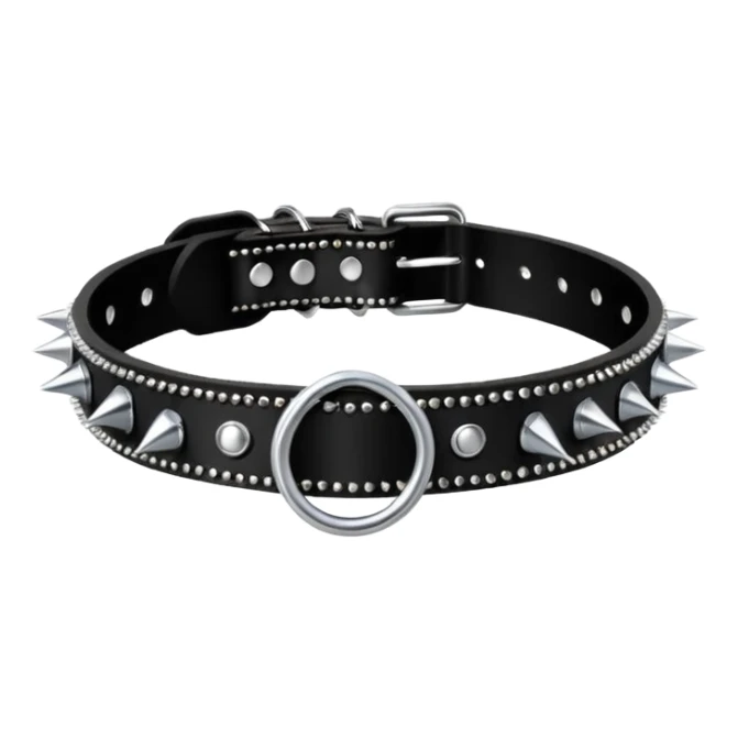 A black collar with spikes and a D ring in the center  sticker