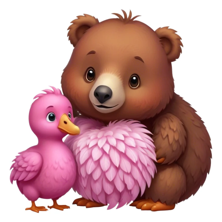 A cute brown bear and a realistic cute pink dodo closely together sticker