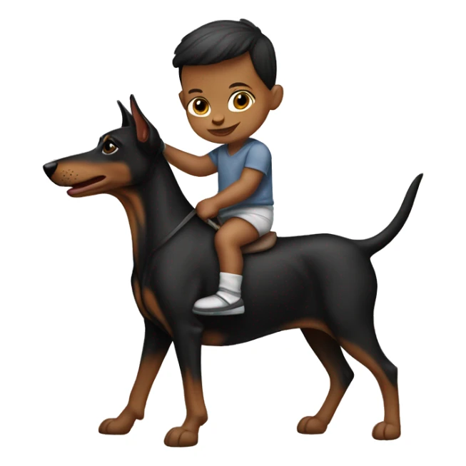 A white newborn baby boy riding a Doberman like a horse sticker
