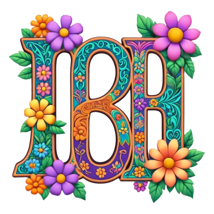3D, gothic style psychedelic colored word Jay with hippie style flower border sticker