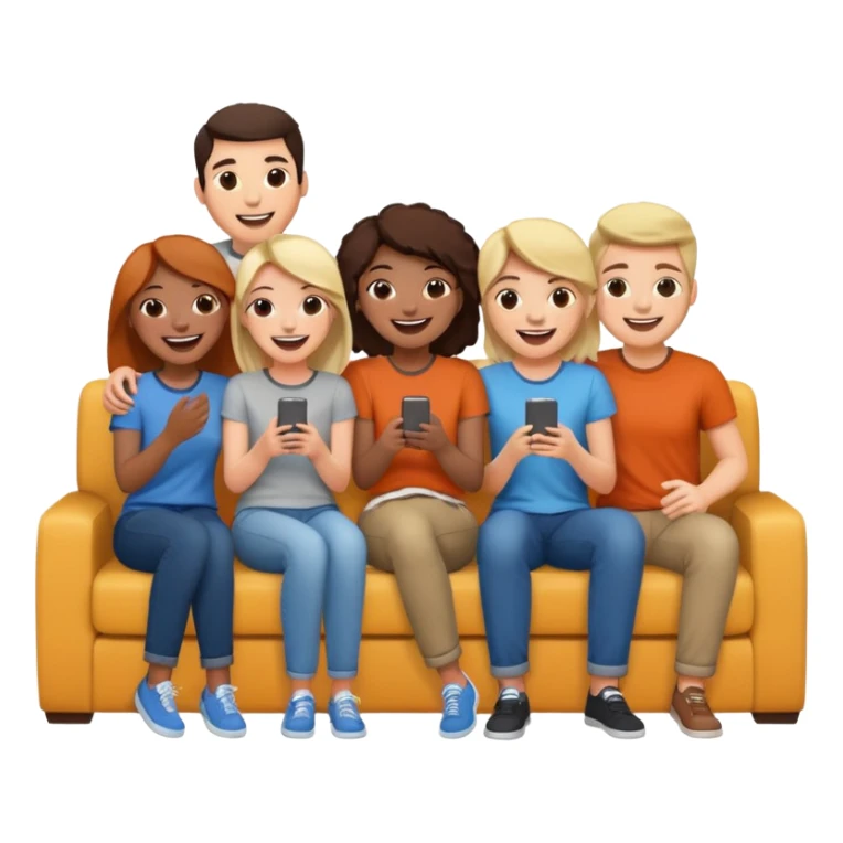 group of friends on couch laughing sticker