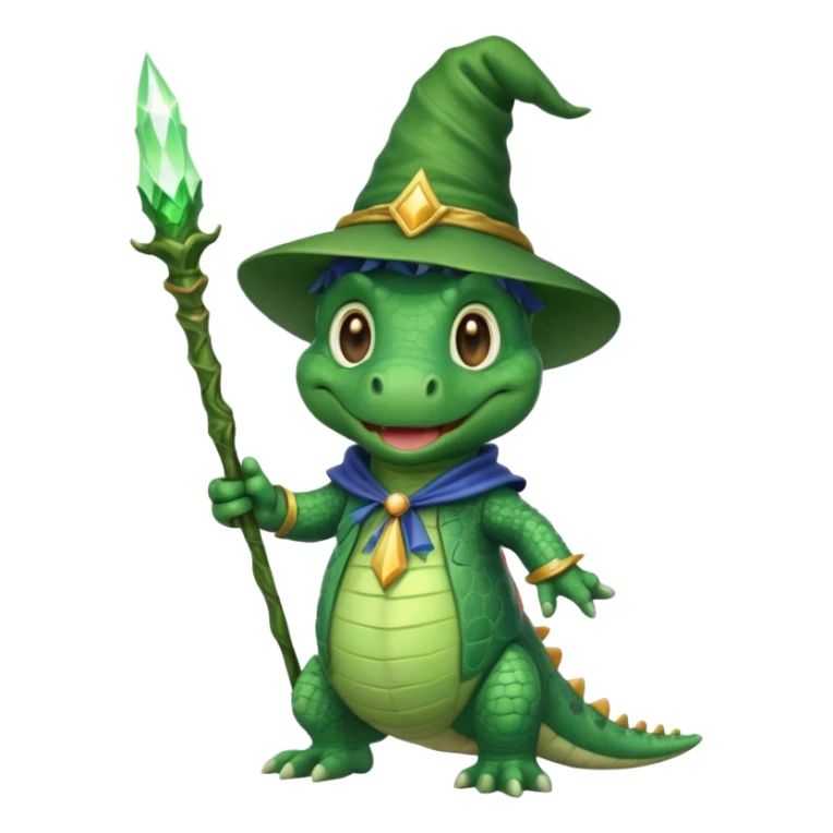 happy alligator wizard, waving, magical aura sticker