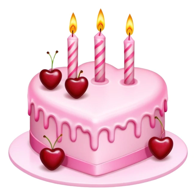 Pink heart shaped birthday cake with cherries and candles sticker