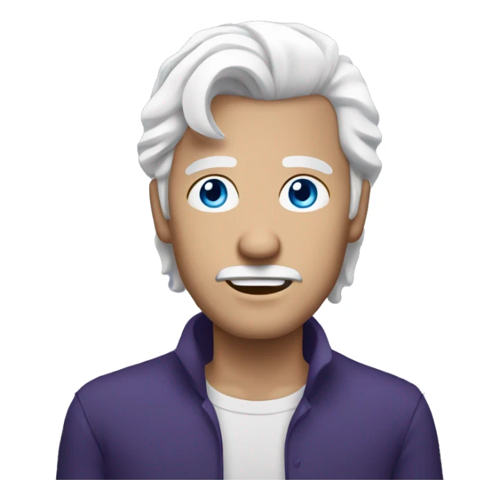 guy with white hair and blue eyes. hair is scrambled and background is darkish purple sticker
