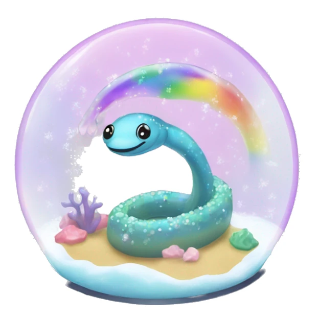 Kawaii rainbow pastel bedazzled eel in an under the sea snow globe  sticker