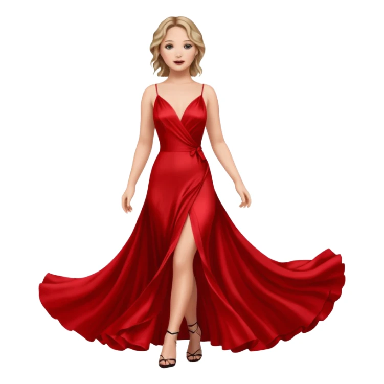 Jennifer Lawrence, in a red dress sticker