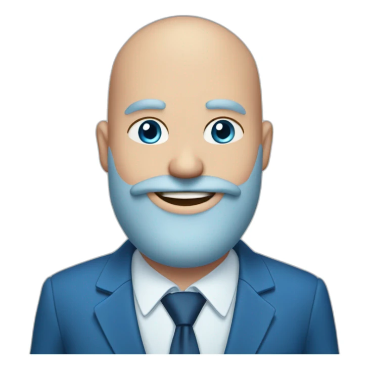 blue-eyed, plump, smiling bald man with a long beard in a blue suit sticker