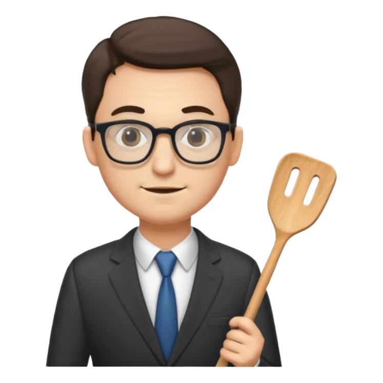 man with glasses wearing a suit and holding a spatula - full size sticker