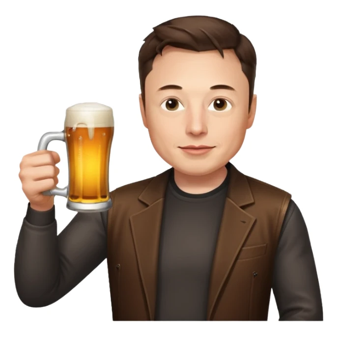 Elon Musk holding a beer mug sticker