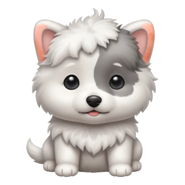 a white cute baby dog with a gray stain on one eye sticker