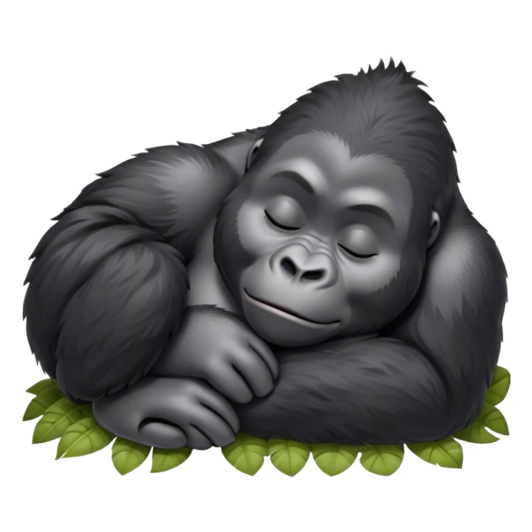 Meme-Worthy cute Sleeping mountain Gorilla Portrait Emoji, Head resting peacefully with a contented smile, showcasing a luxuriously thick black and grey-flecked Fur and eyes gently closed in serene slumber, Simplified yet hilariously adorable features, highly detailed, glowing with a soft, drowsy jungle light, high shine, relaxed and utterly lovable, stylized with an air of playful laziness, bright and heartwarming, soft glowing outline, capturing the essence of a sleeping mountain that feels destined to become the next viral sensation of adorable rest! sticker