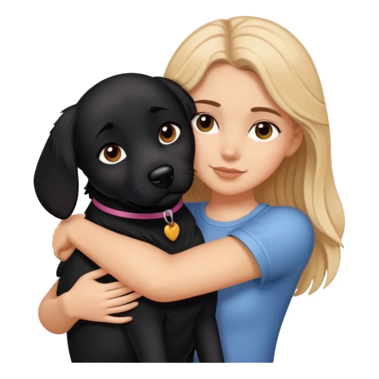A white girl hugs a black dog sticker