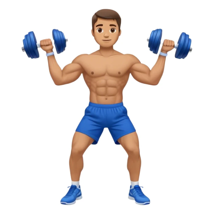 man with blue shorts doing side-lateral raise (T pose) with light dumbbells sticker