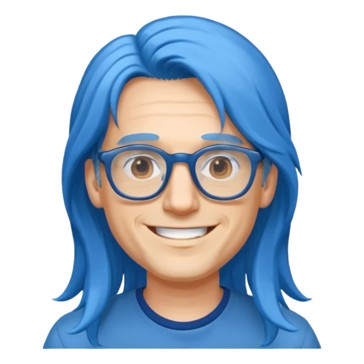male, long blue hair, glasses sticker