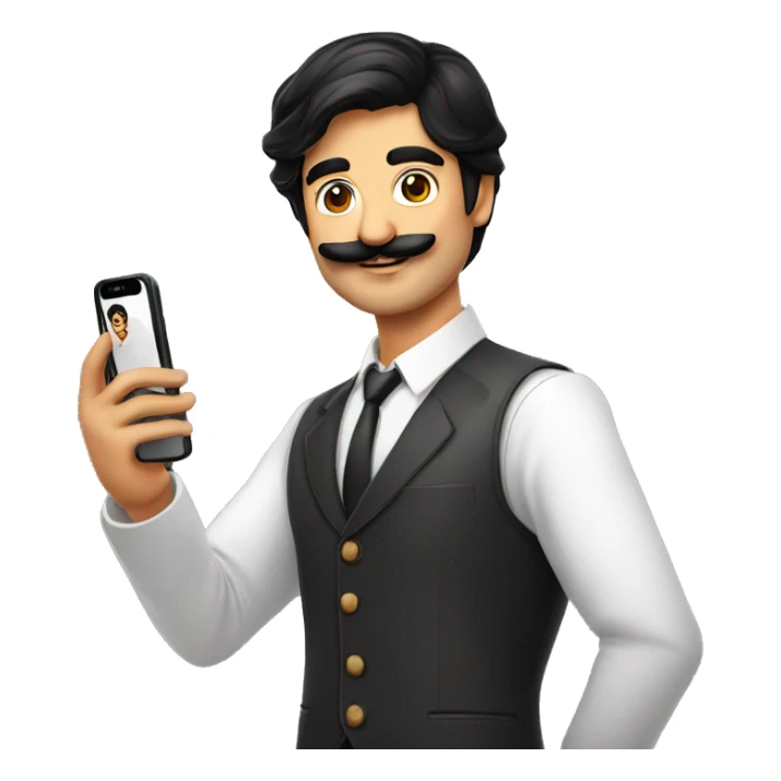 stylish sardar man with black hair, moustaches taking selfie sticker