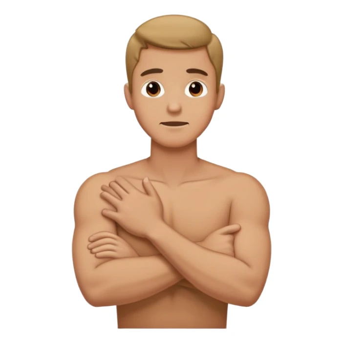 A guy with his arms crossed on his chest and grabbing his neck with both hands around it sticker
