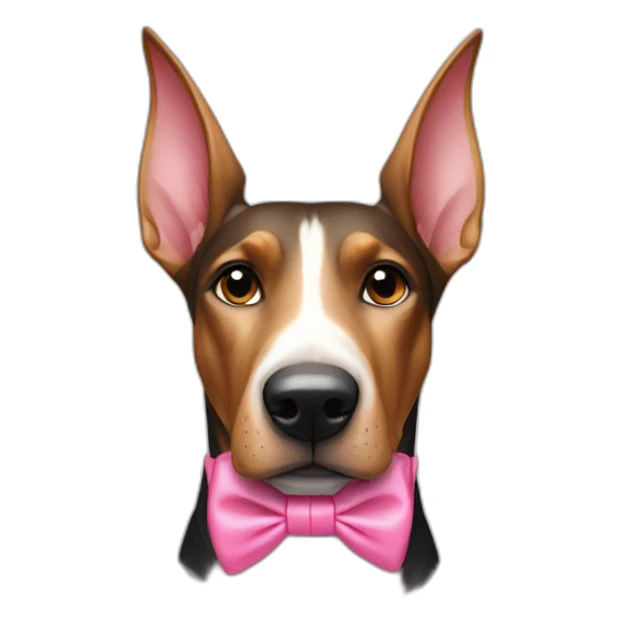 a-white-doberman-with-a-pink-bow-tie-on-the-neck-straight-ears,-a-black-one-and-a-brown-one sticker
