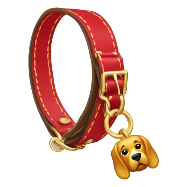 red dog collar with golden closure sticker