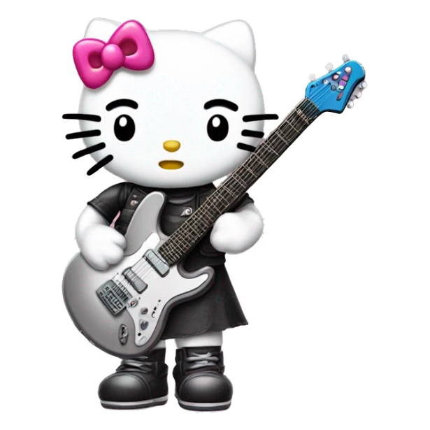 hello kitty with a electronic guitar and metal aesthetic  sticker