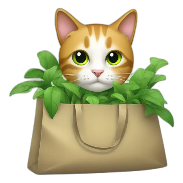 cat with bags of green plants sticker