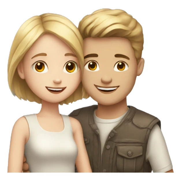 White skin Young man and girl hugs with heart sticker