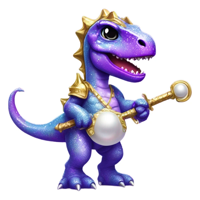 Lisa frank glitter purple dinosaur with sword and pearls sticker
