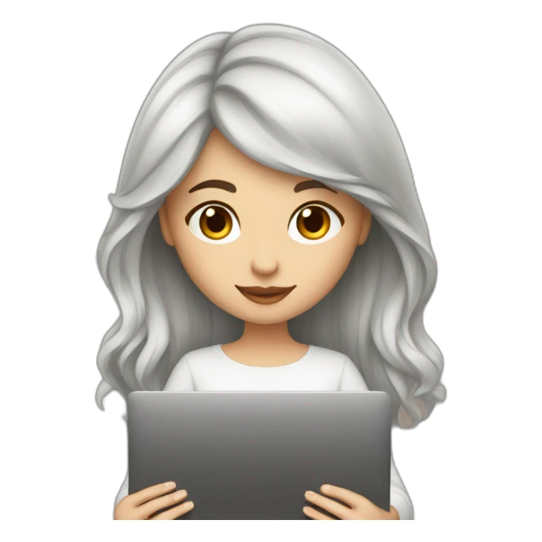 Beautiful programmer girl with brown hair working with MacBook sticker