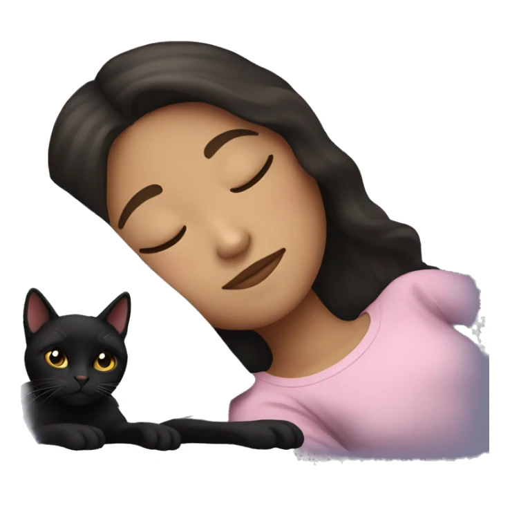Brunette girl  sleeping with black cat  sticker