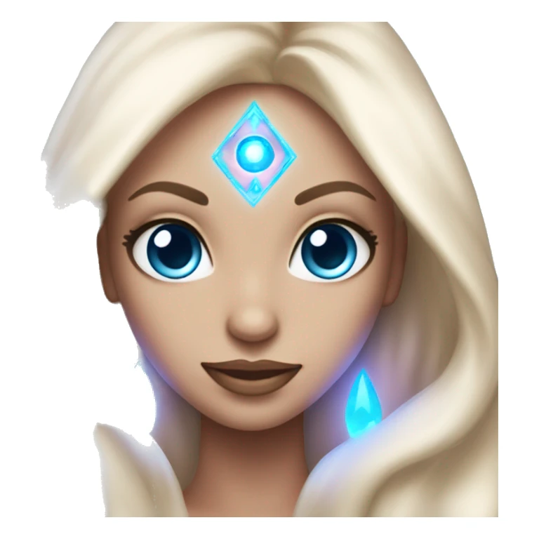 magical diva with thin pink andromedan skin long hair and blue eyes glowing third eye sticker