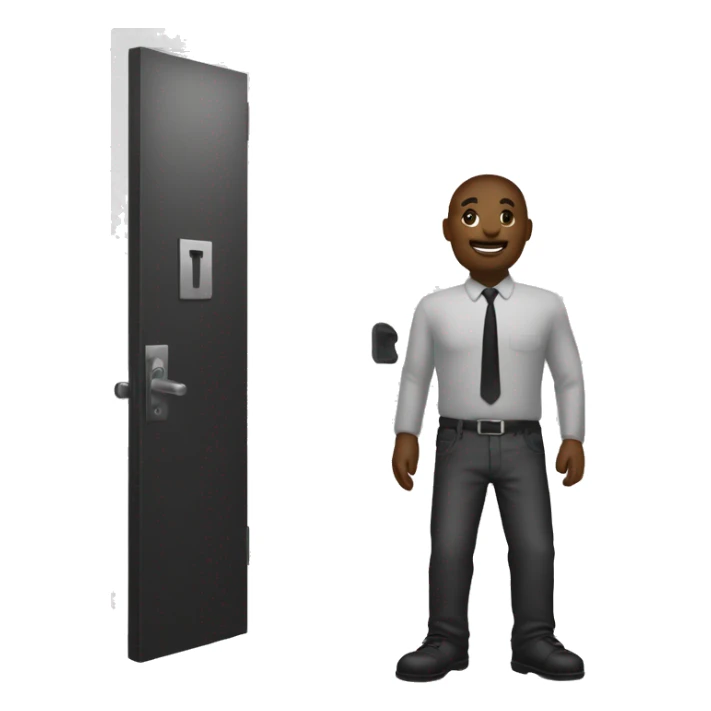 black and white sign a man comes out the door sticker