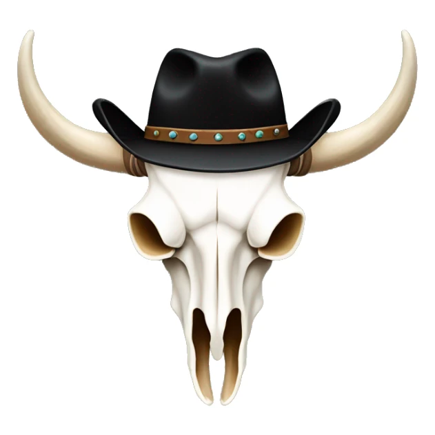 Longhorn cow skull black cowboy hat with horns  sticker