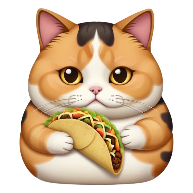 sad fat calico cat holding a taco sticker