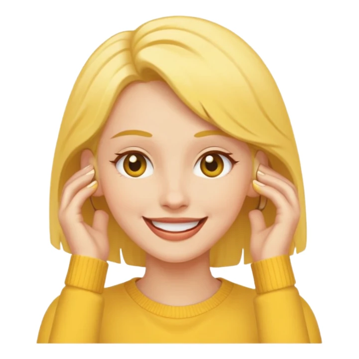 yellow face tucking her hairs behind her ear in flattery cuz a guy said she’s cute sticker