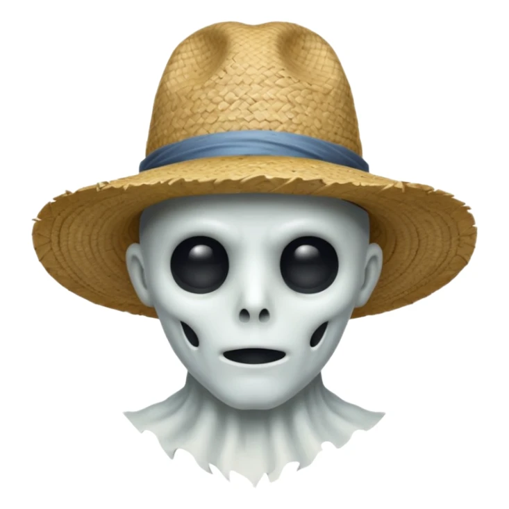 ghost farmer portrait, head and shoulders only, straw hat, spooky pale face, cracked skin, haunted vibe, 3D cartoon, mobile game icon style, clean background, no text, no watermark
 
 sticker