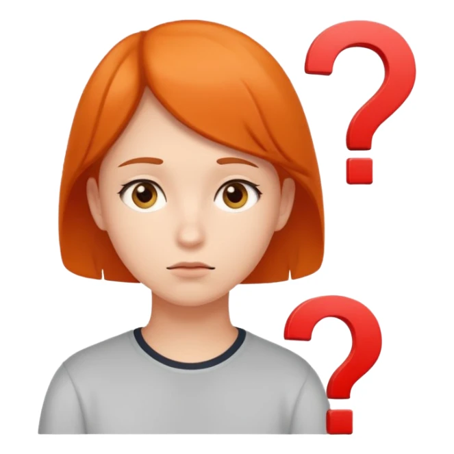 student thinking about a question, thoughtful pose with question mark above head sticker