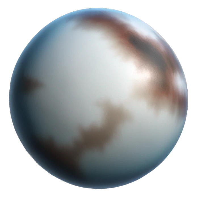 1 planet, with icy surface, mostly white, light brown, red brown, grayish blue, and dark charcoal, reflecting its icy plains, organic-rich regions, and rocky surfaces. sticker