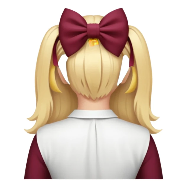 A burgundy bow in blond hair from the back sticker