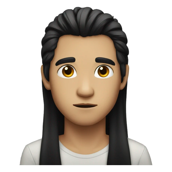 long black hair boy serious face  sticker