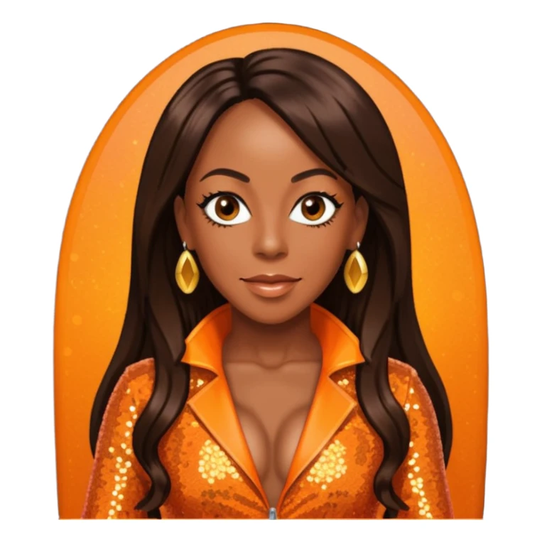 Tichina Arnold with long dark brown hair, orange sequin outfit sticker