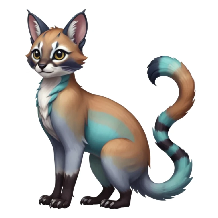 Colorful dark tropical iridescent pastel white glorious divine exotic cute cool beautiful shiny beautiful fantasy-caracal-civet-genet-sergal-vernid-Gryphon-Cacomistle-Trico-oncilla-animal-Fakémon-hybrid-fursona (full body) sticker