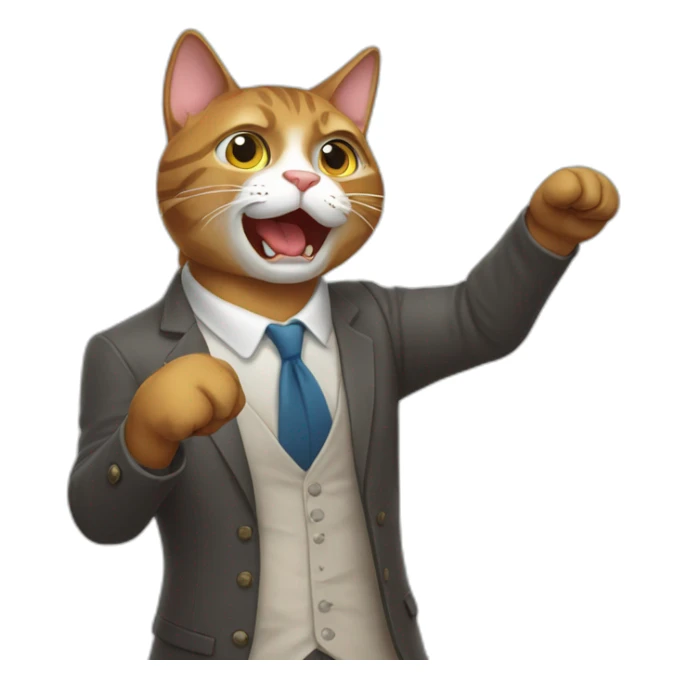 Bust-up of a cat raising its right hand to show consent sticker