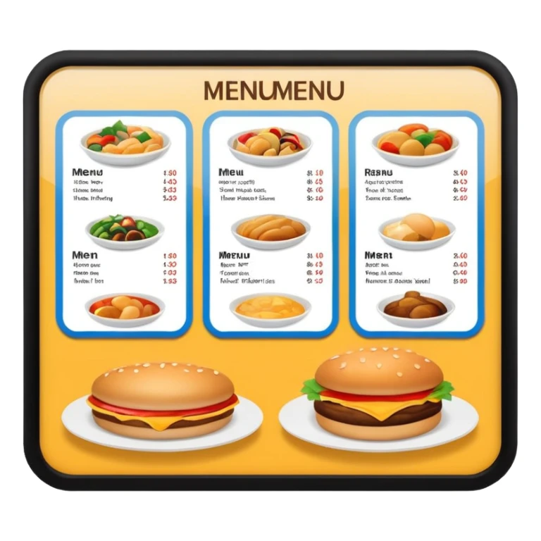 digital menu board with menu of restaurant items not emoticons sticker