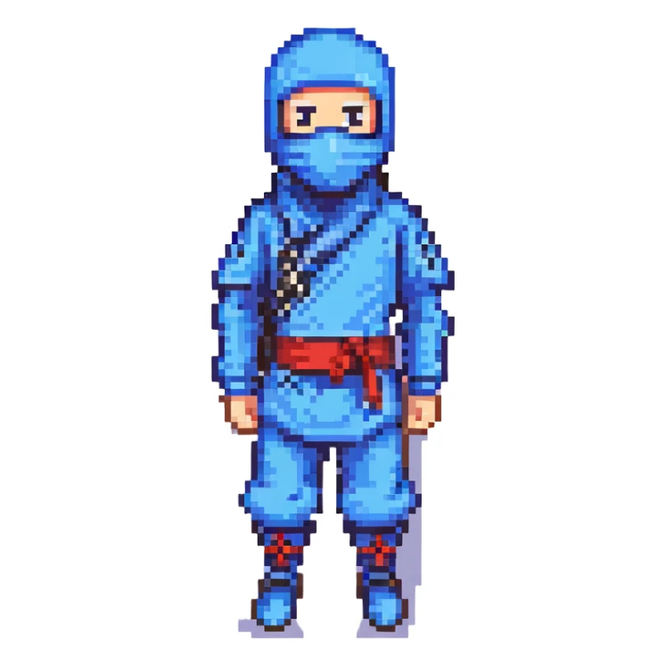 masked ninja, pixel art style, blue outfit sticker
