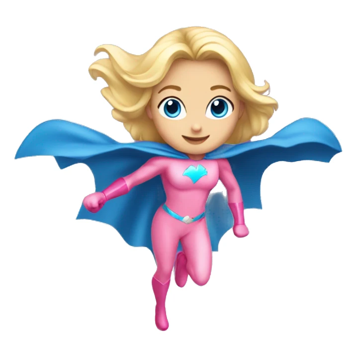 young blonde girl, blue eyes, wearing pink superhero costume, flying  sticker