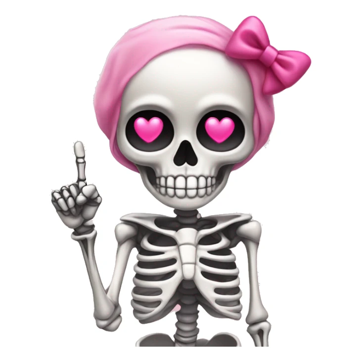 Cute skeleton w pink bow on head and pink heart eyes giving middle finger sticker