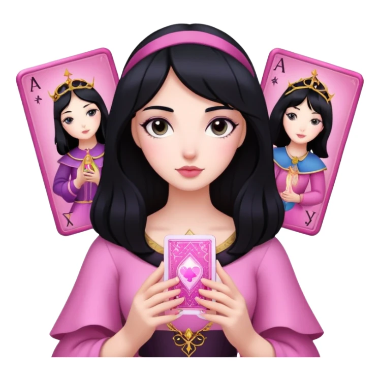 black hair girl with pink pink tarot cards sticker